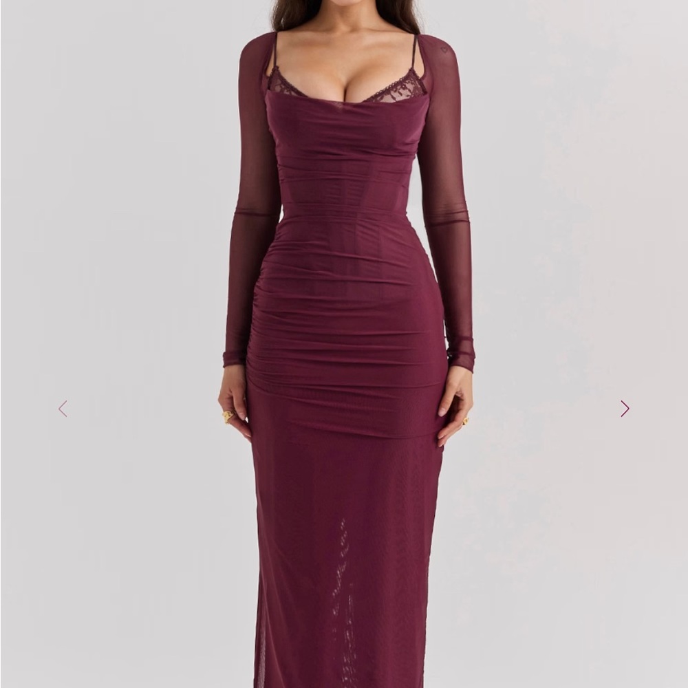 NWT House of CB Wine Red Katarina Ruched Bodycon Dress